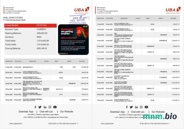 Nigeria Guaranty Trust Bank Plc wyciąg z konta Word i szablon PDF, Wersja 2